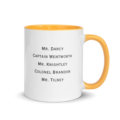 Austen Hero names, Mug with Color Inside