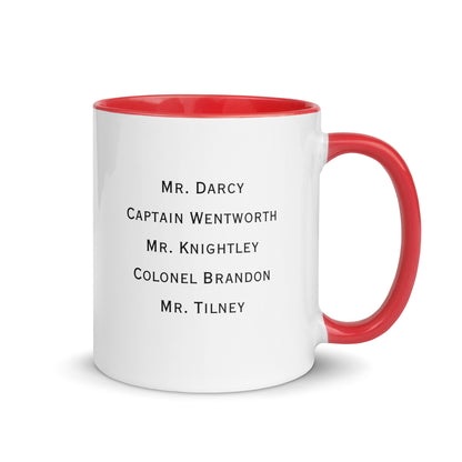 Austen Hero names, Mug with Color Inside