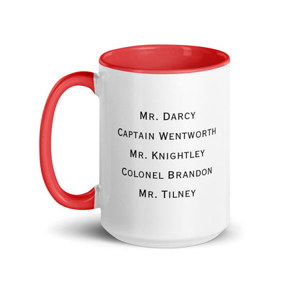 Austen Hero names, Mug with Color Inside