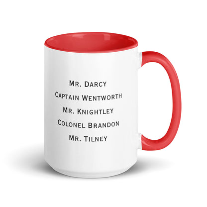 Austen Hero names, Mug with Color Inside